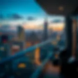 Breathtaking downtown skyline view from a luxury apartment balcony