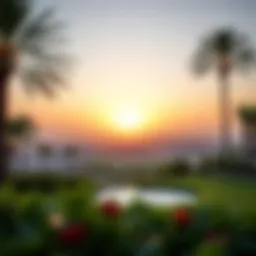 Panoramic view of a luxurious property overlooking a golf course in Dubai