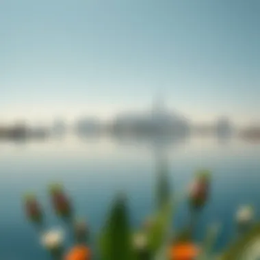 A tranquil view of Lake Khalid reflecting the skyline of Dubai