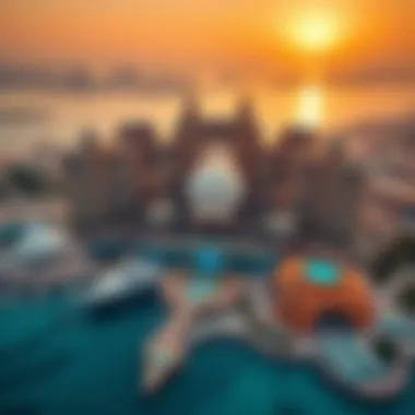 Dubai's Innovative Attractions Aerial view of Dubai's Atlantis-like attractions