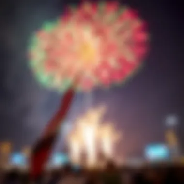 Symbol of National Pride A close-up view of colorful fireworks bursting in the air, symbolizing national pride.