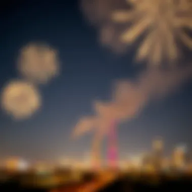 Fireworks Over UAE Skyline A mesmerizing display of fireworks illuminating the night sky over a UAE skyline.