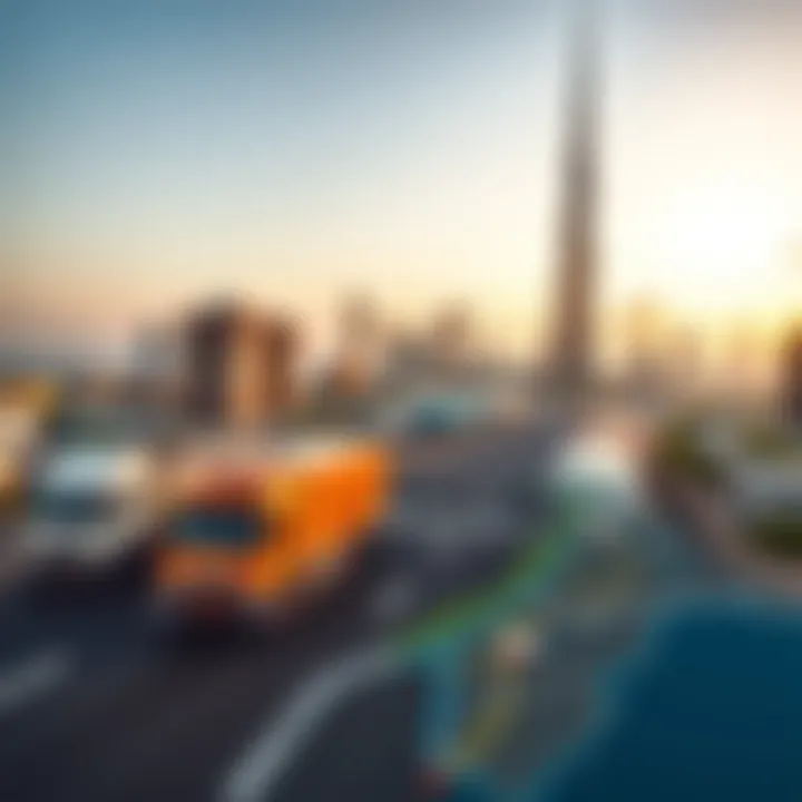 A map highlighting key logistics routes in Dubai