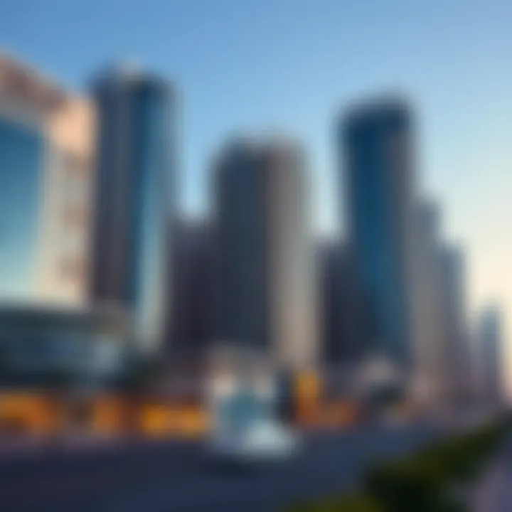 Business district in Dubai with commercial buildings