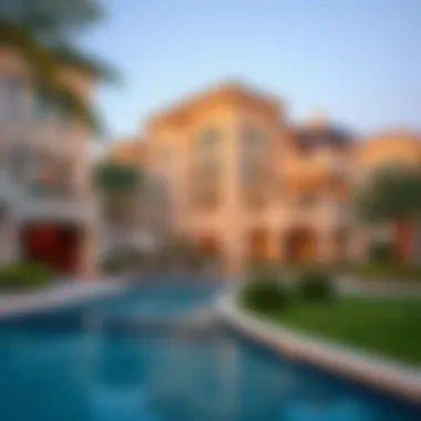 An upscale residential area with luxurious villas and lush landscaping, highlighting real estate opportunities